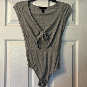 Forever 21 grey open front bodysuit, thong back, soft material!